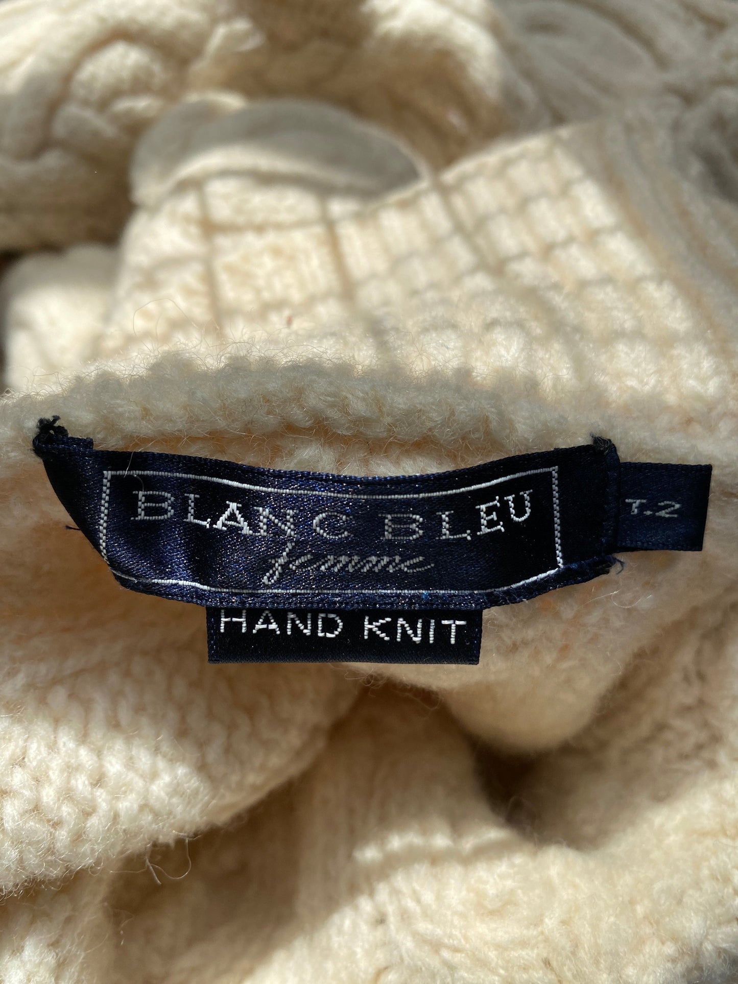 c.1990 Wool Handknitted Blanc Bleu pullover - Cream