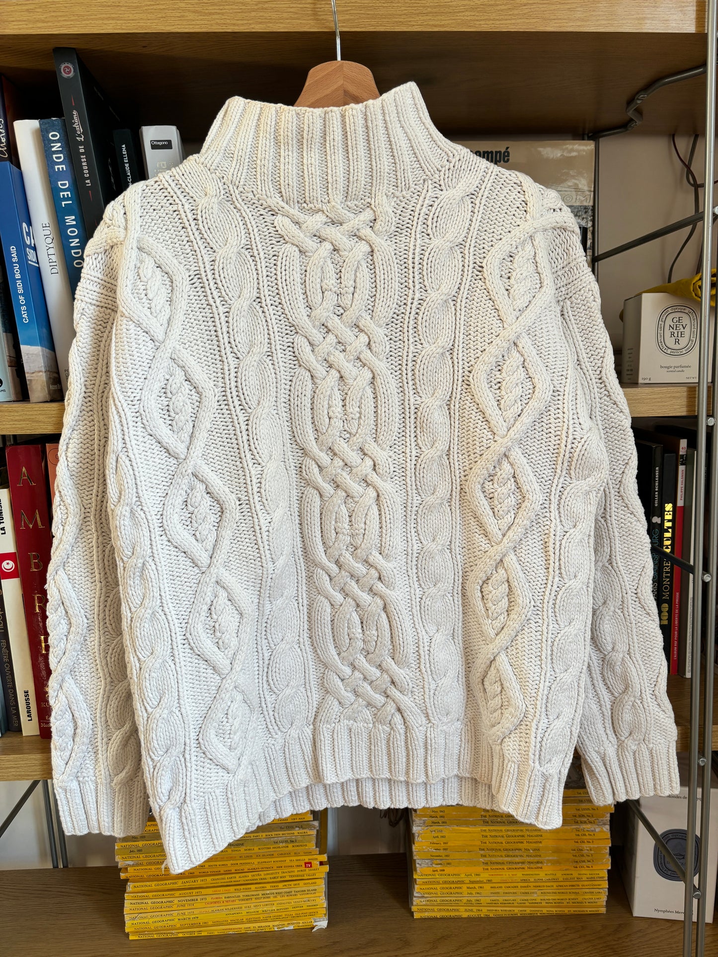 c.1990 Handknitted White Blue pullover