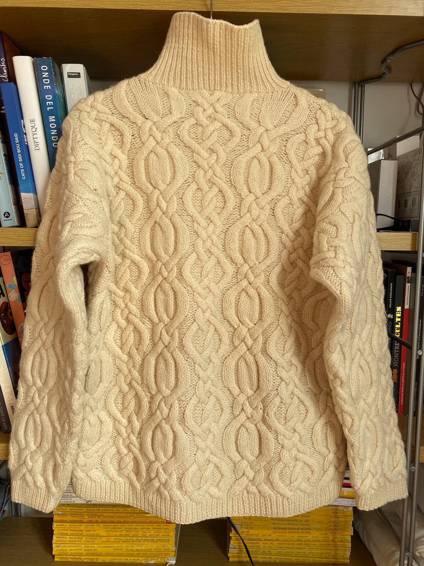 c.1990 Wool Handknitted Blanc Bleu pullover - Cream