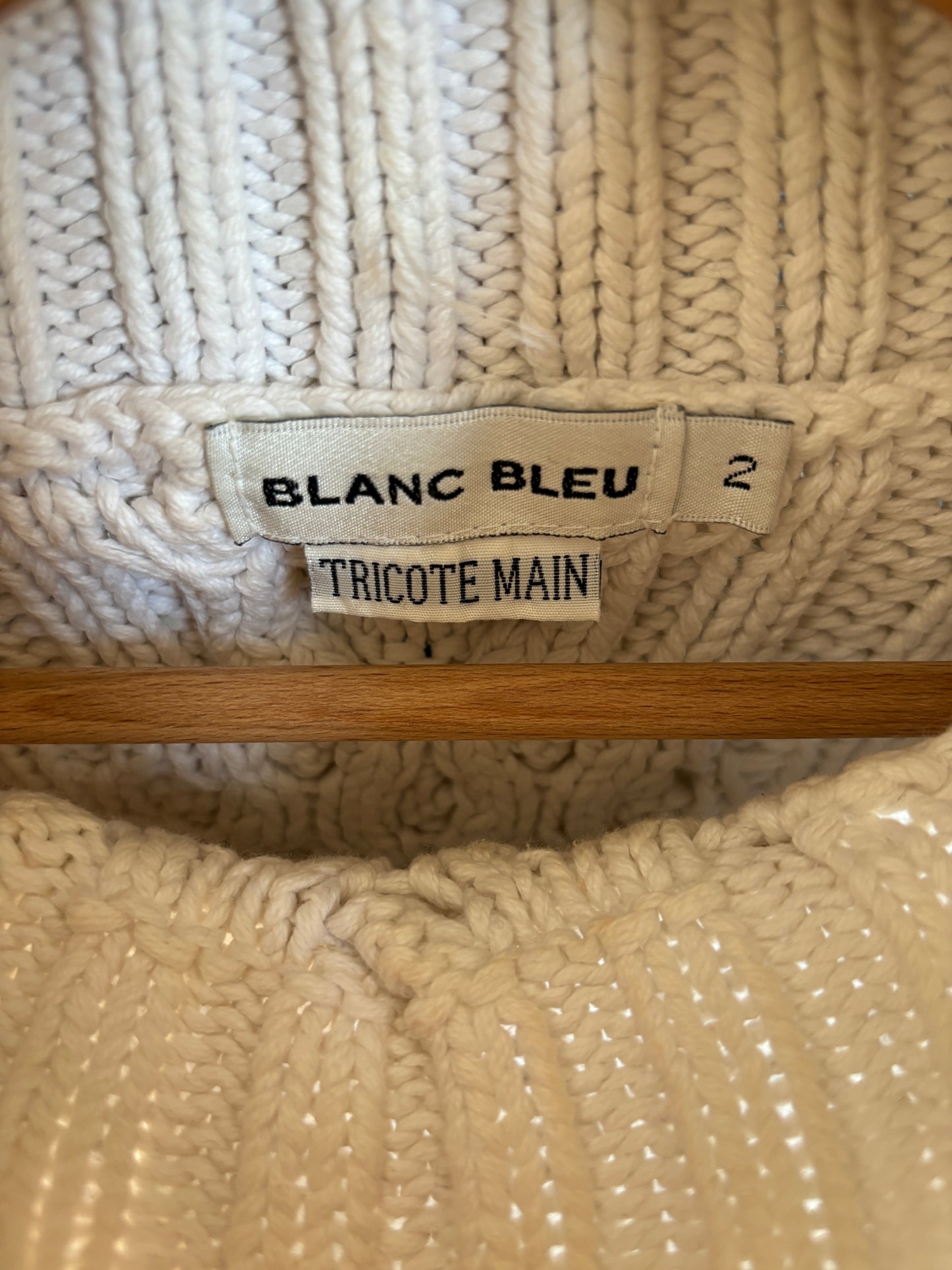 c.1990 Handknitted White Blue pullover