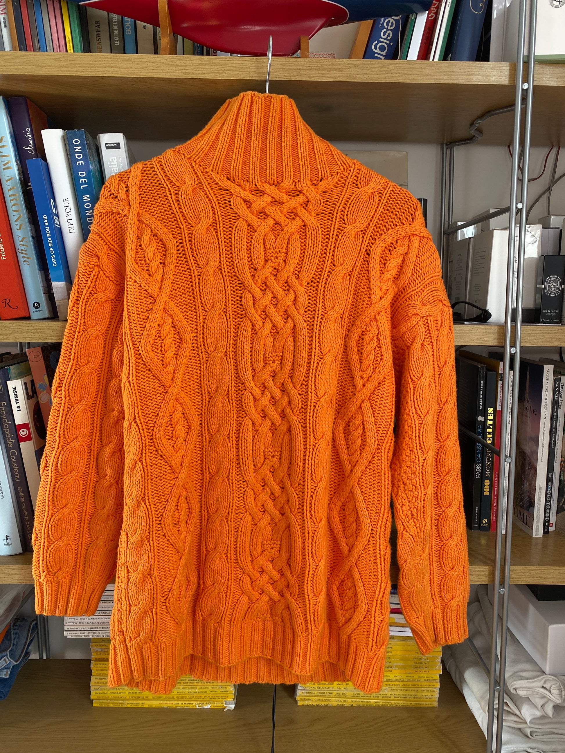 c.1990 Orange Handknitted Blanc Bleu pullover