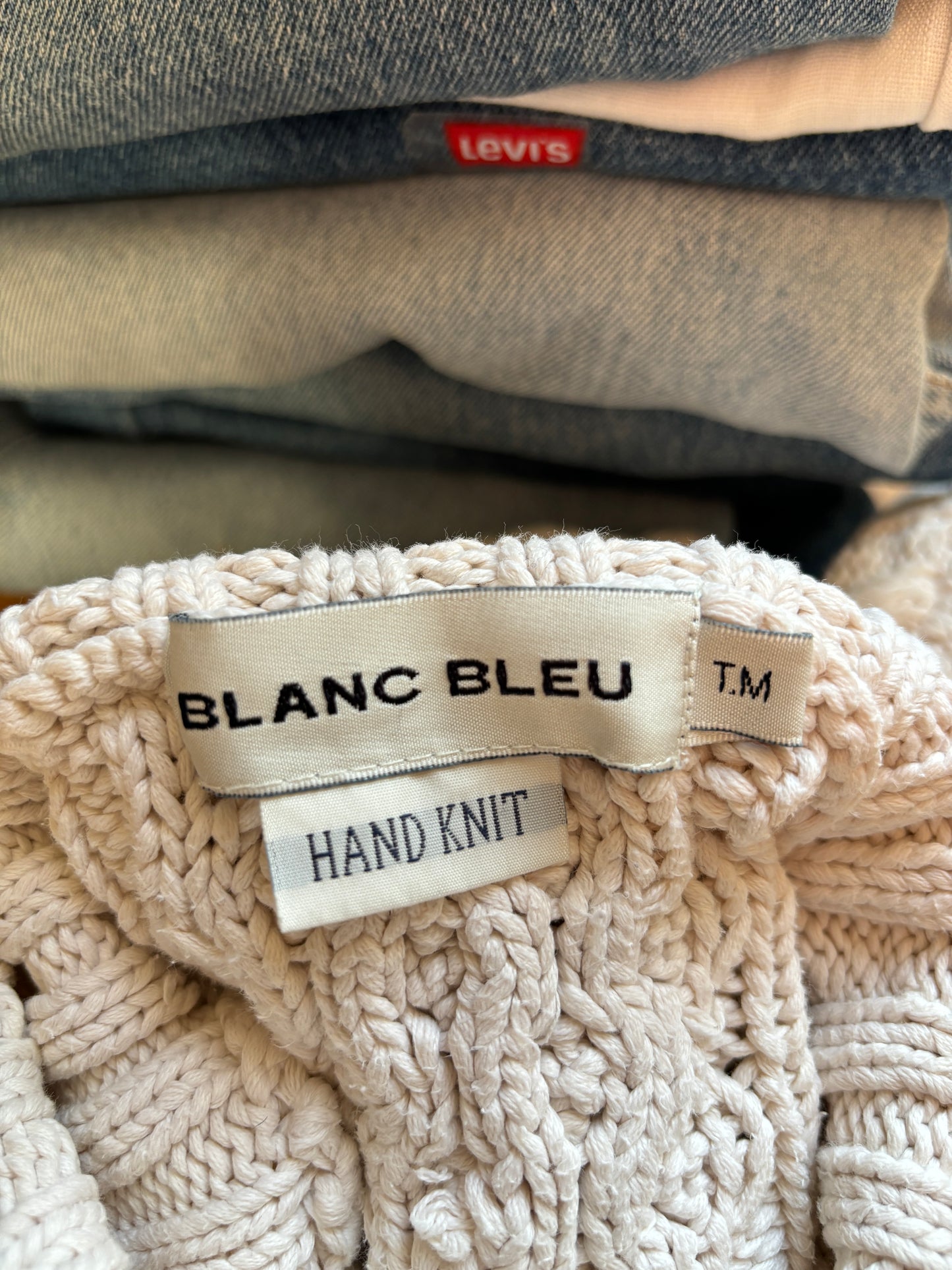 c.1990 Handknitted Blanc Bleu pullover