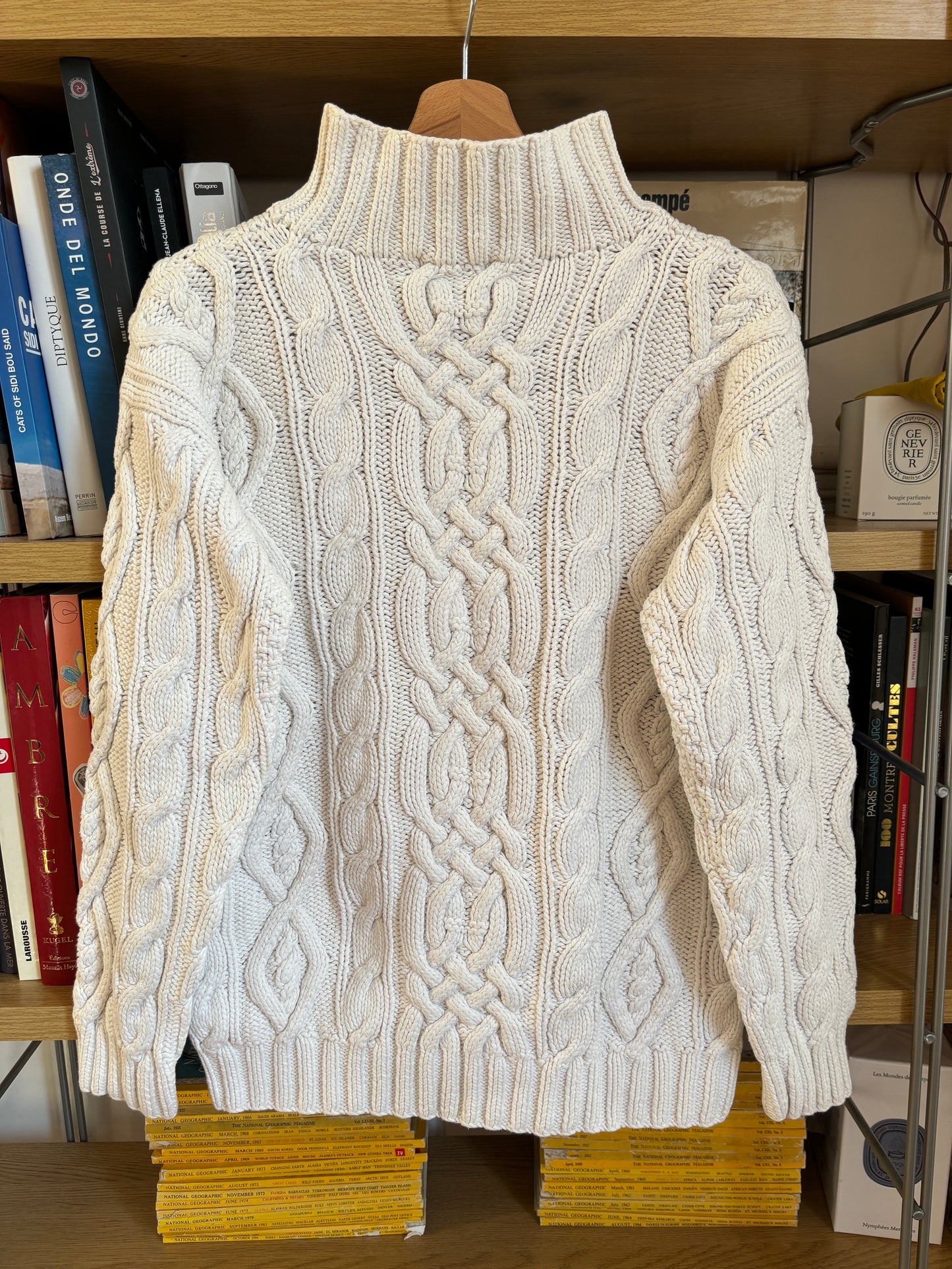 c.1990 Handknitted White Blue pullover