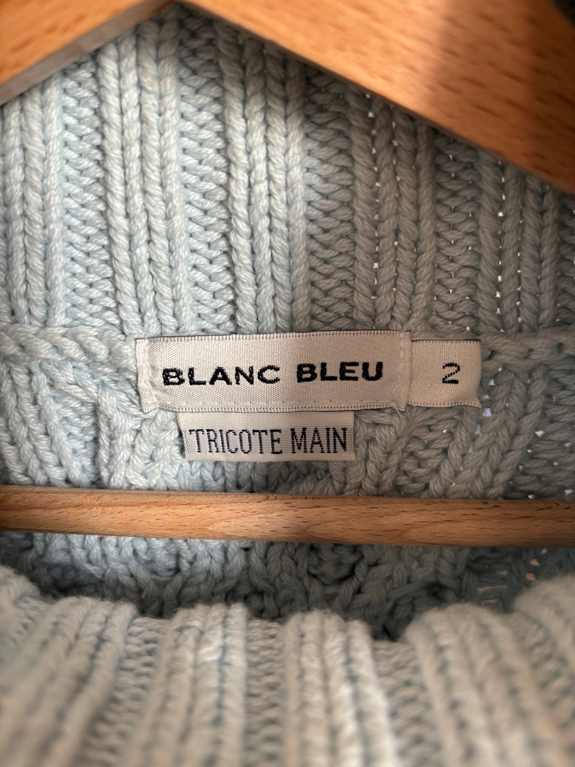 c.1990 Handknitted Blanc Bleu pullover