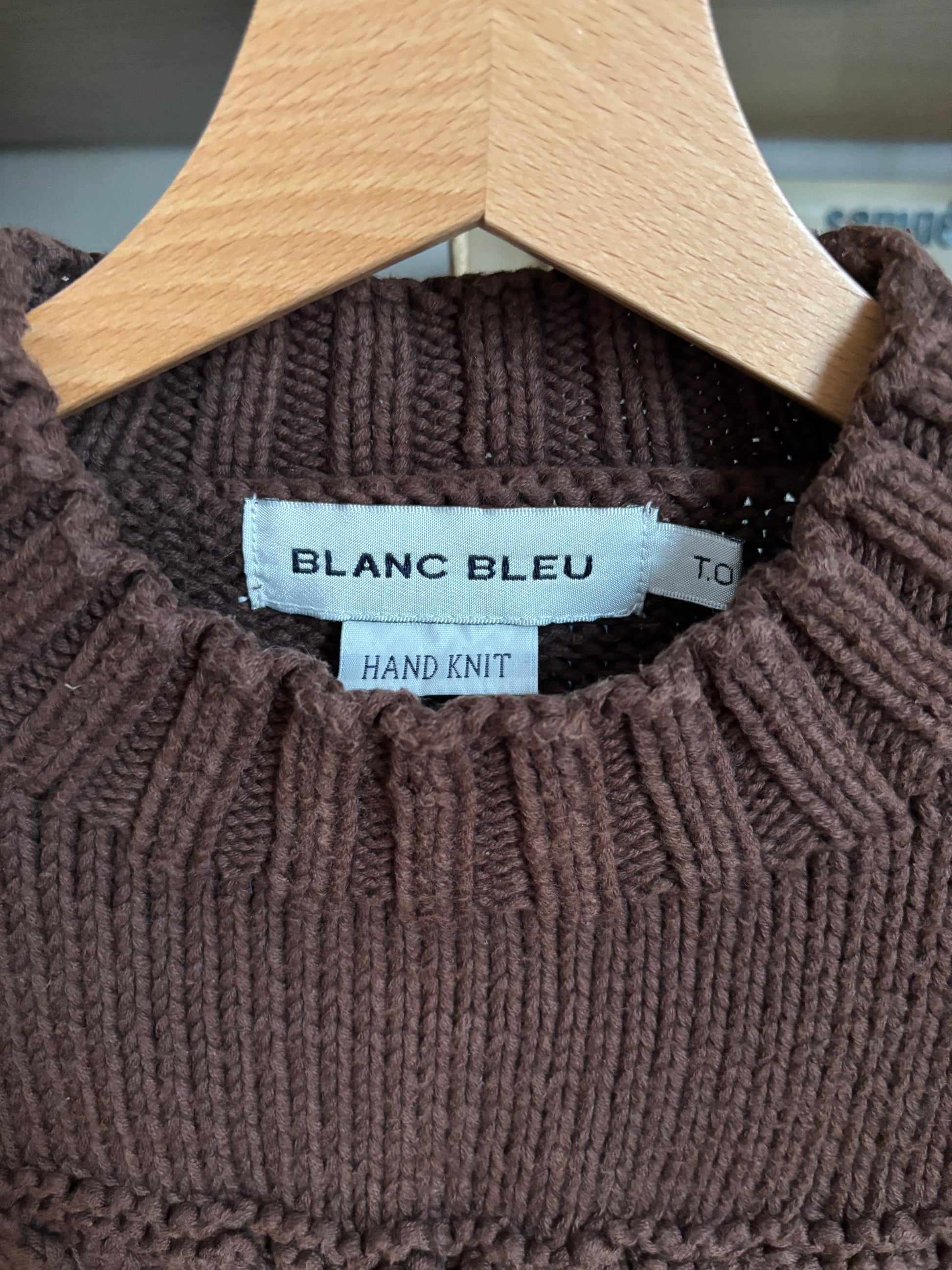 c.1990 Handknitted Blanc Bleu pullover