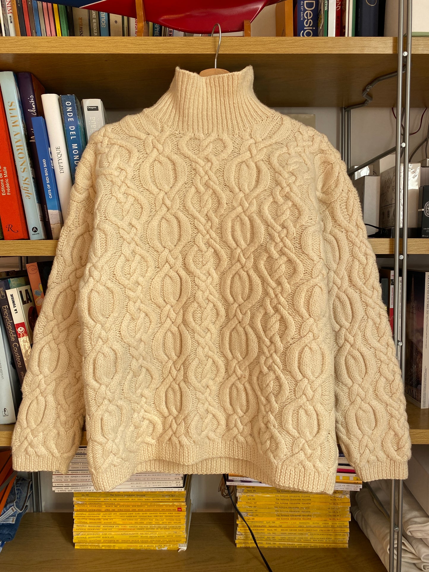 c.1990 Wool Handknitted Blanc Bleu pullover - Cream