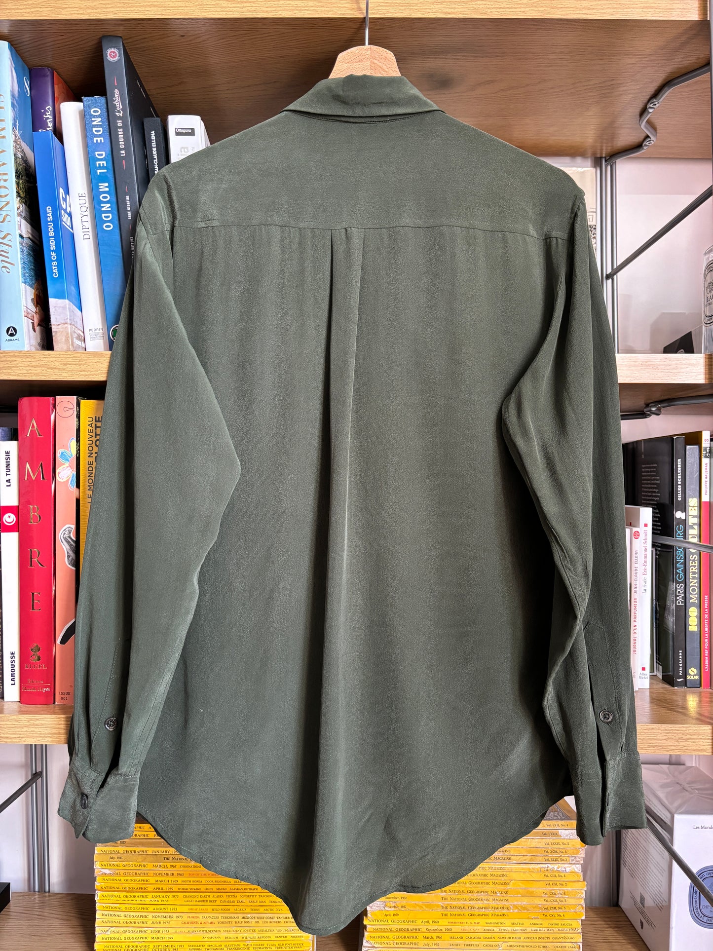 c.2000 Olive Green Equipment Silk Shirt