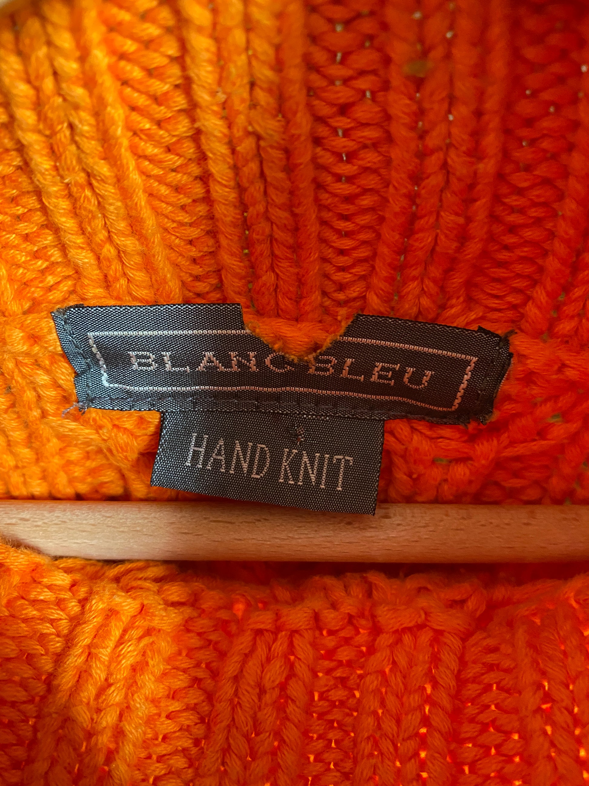 c.1990 Orange Handknitted Blanc Bleu pullover