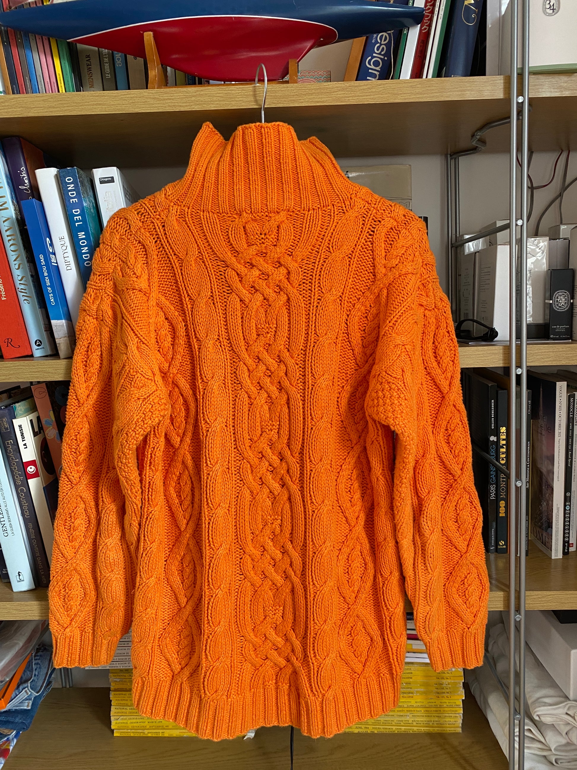 c.1990 Orange Handknitted Blanc Bleu pullover