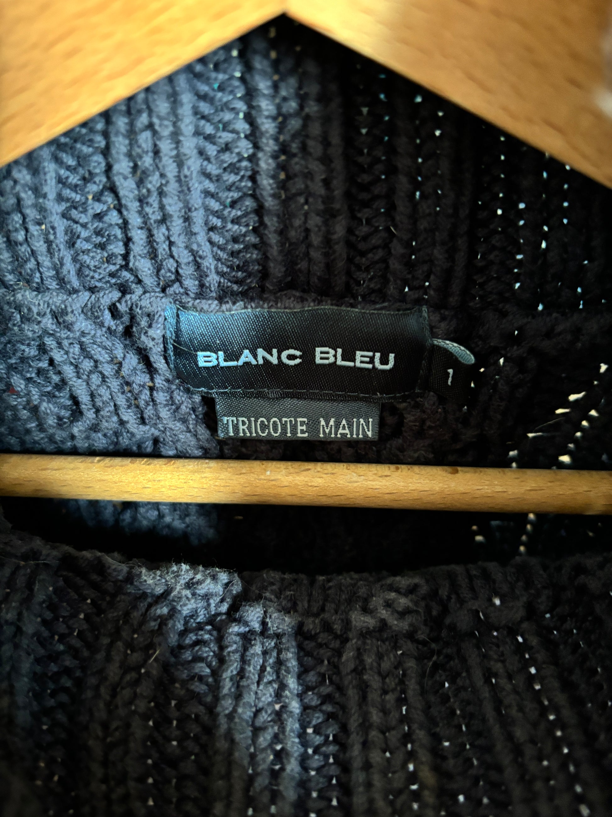 c.1990 Handknitted Blanc Bleu pullover