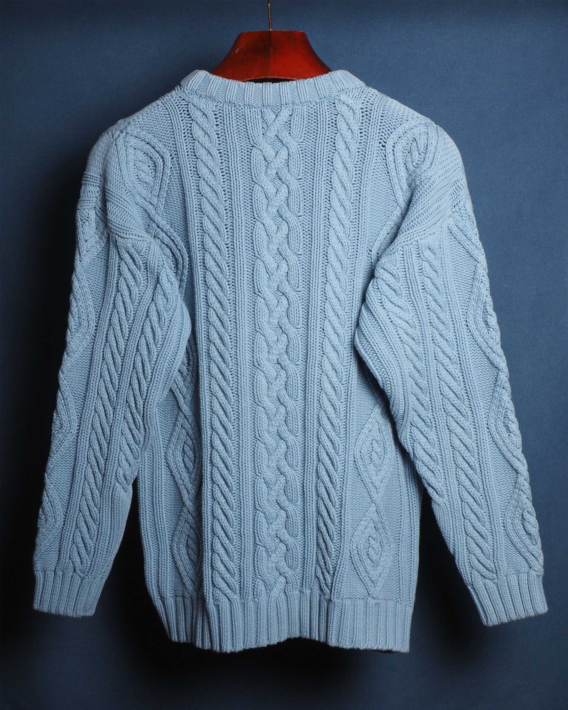 c.1980 Hand Knitted Blanc Bleu Pullover