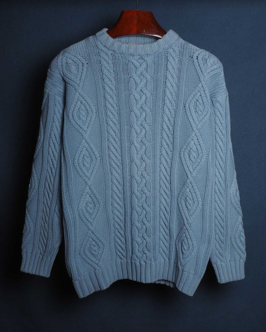 c.1980 Hand Knitted Blanc Bleu Pullover