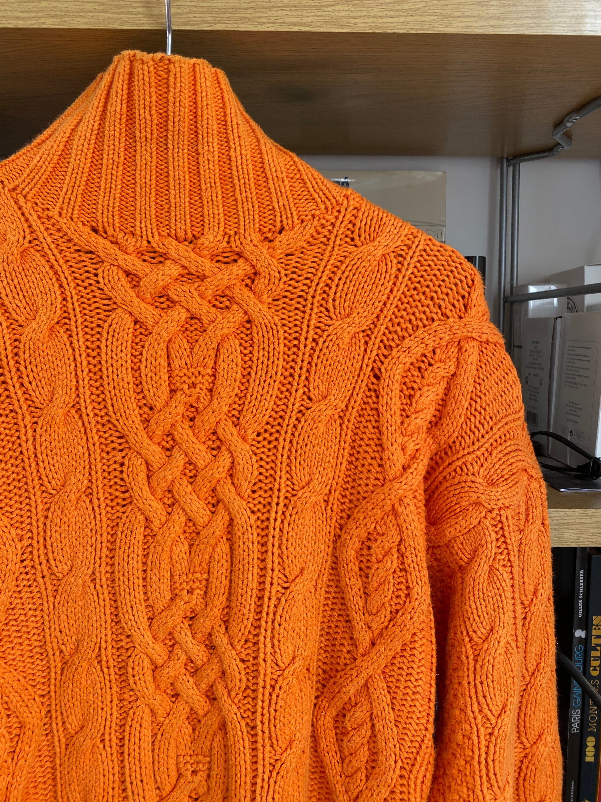 c.1990 Orange Handknitted Blanc Bleu pullover