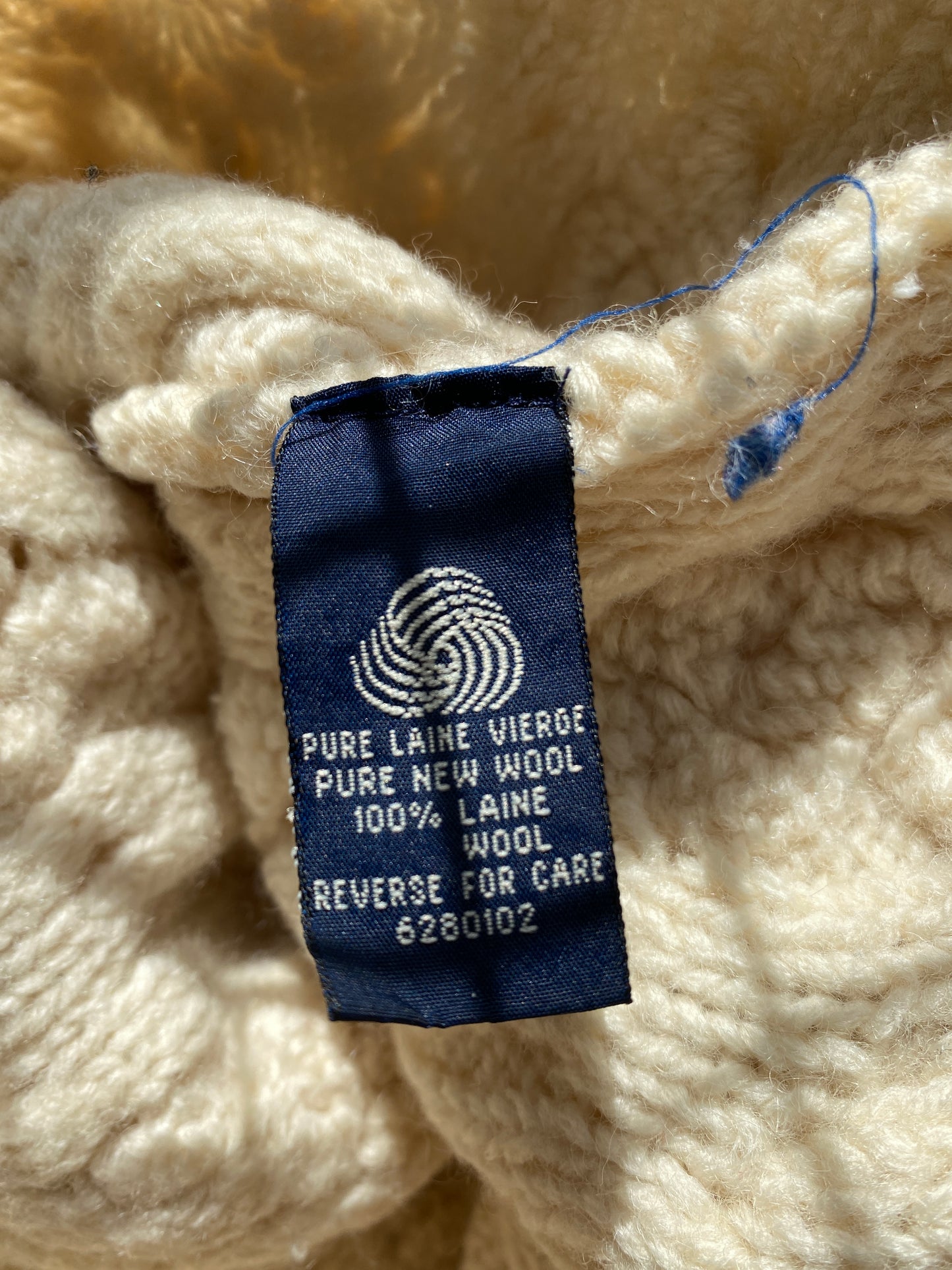 c.1990 Wool Handknitted Blanc Bleu pullover - Cream