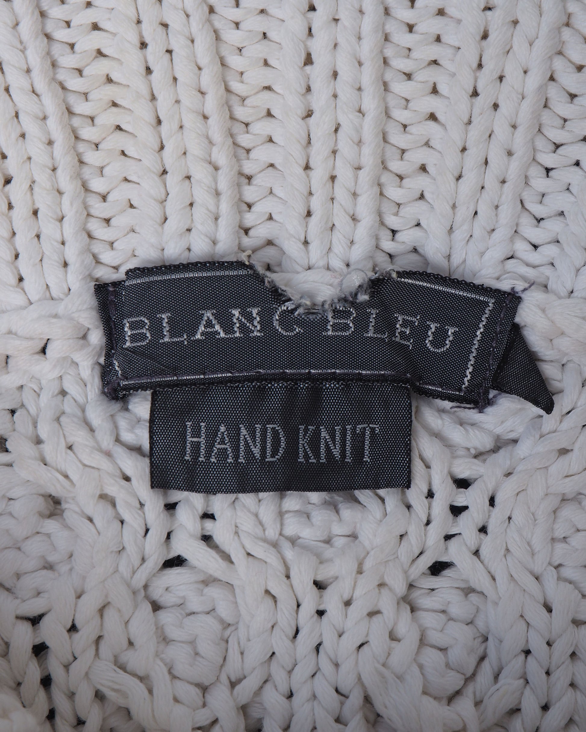 c.1990 Hand Knitted Blanc Bleu Pullover - Size S