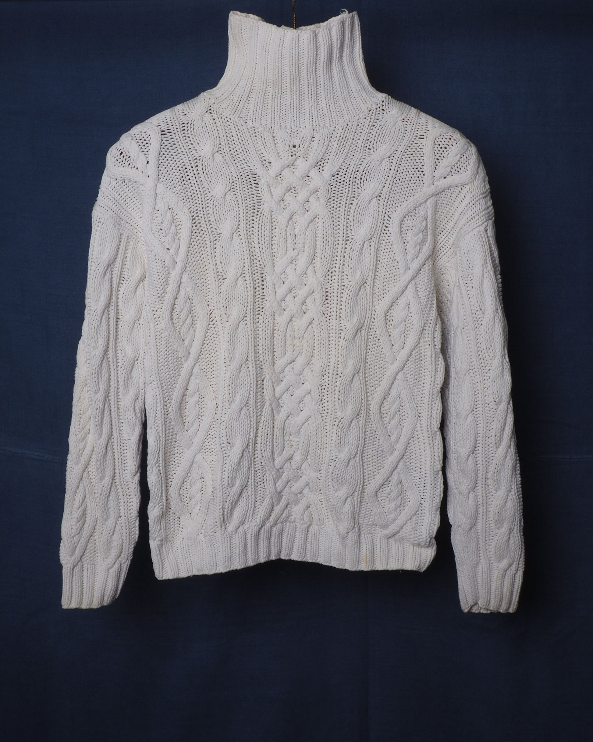 c.1990 Hand Knitted Blanc Bleu Pullover - Size S