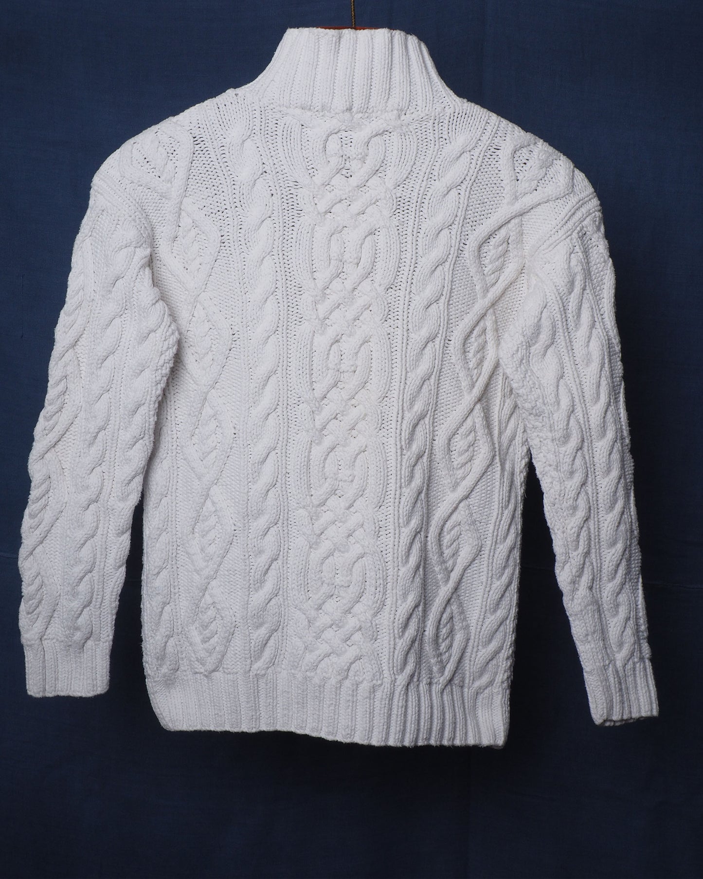 c.1990 Hand Knitted Blanc Bleu Pullover - Size S