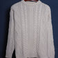 c.1980 Hand Knitted Blanc Bleu Pullover