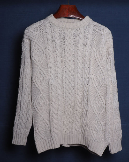 c.1980 Hand Knitted Blanc Bleu Pullover