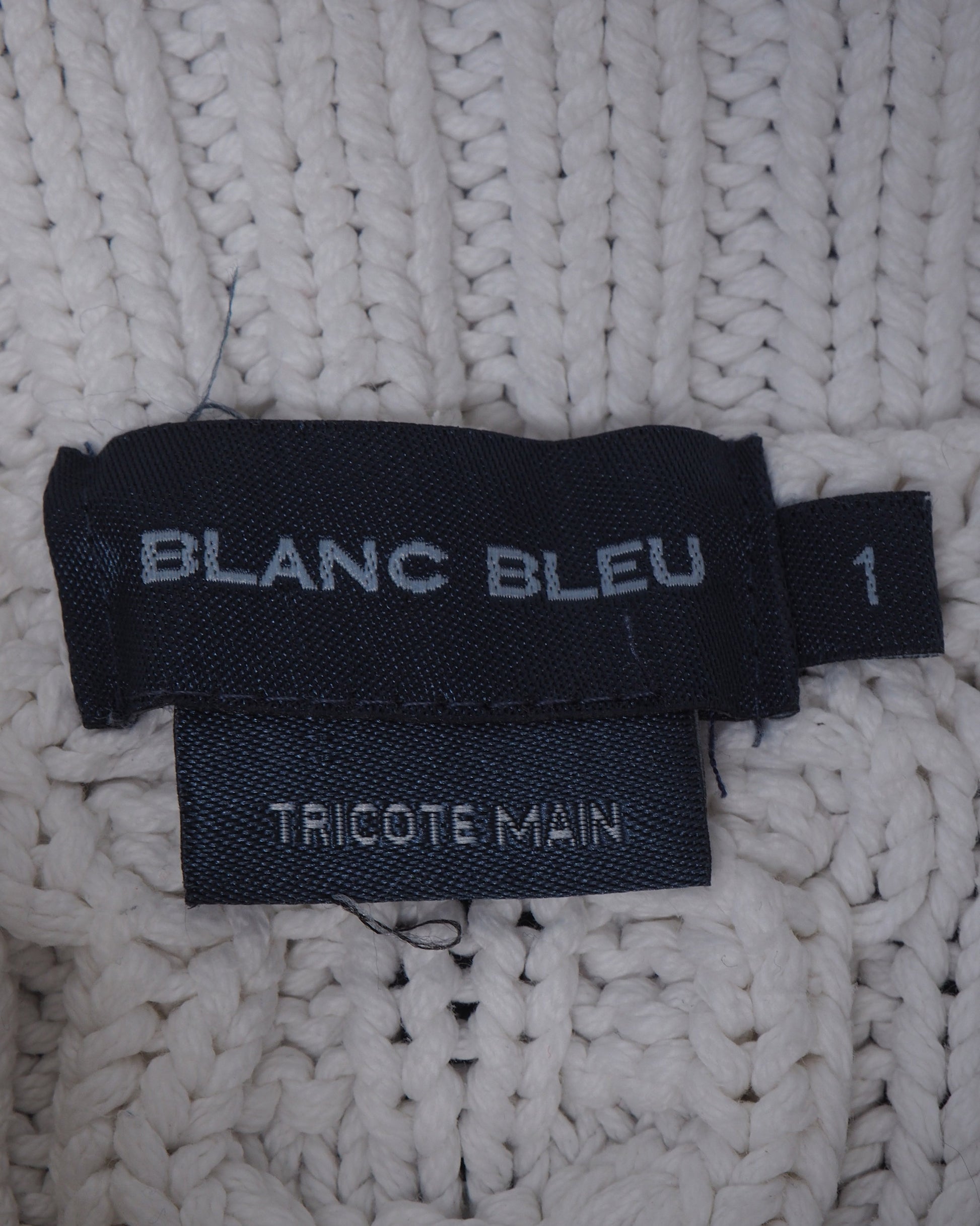 c.1990 Hand Knitted Blanc Bleu Pullover - Size S