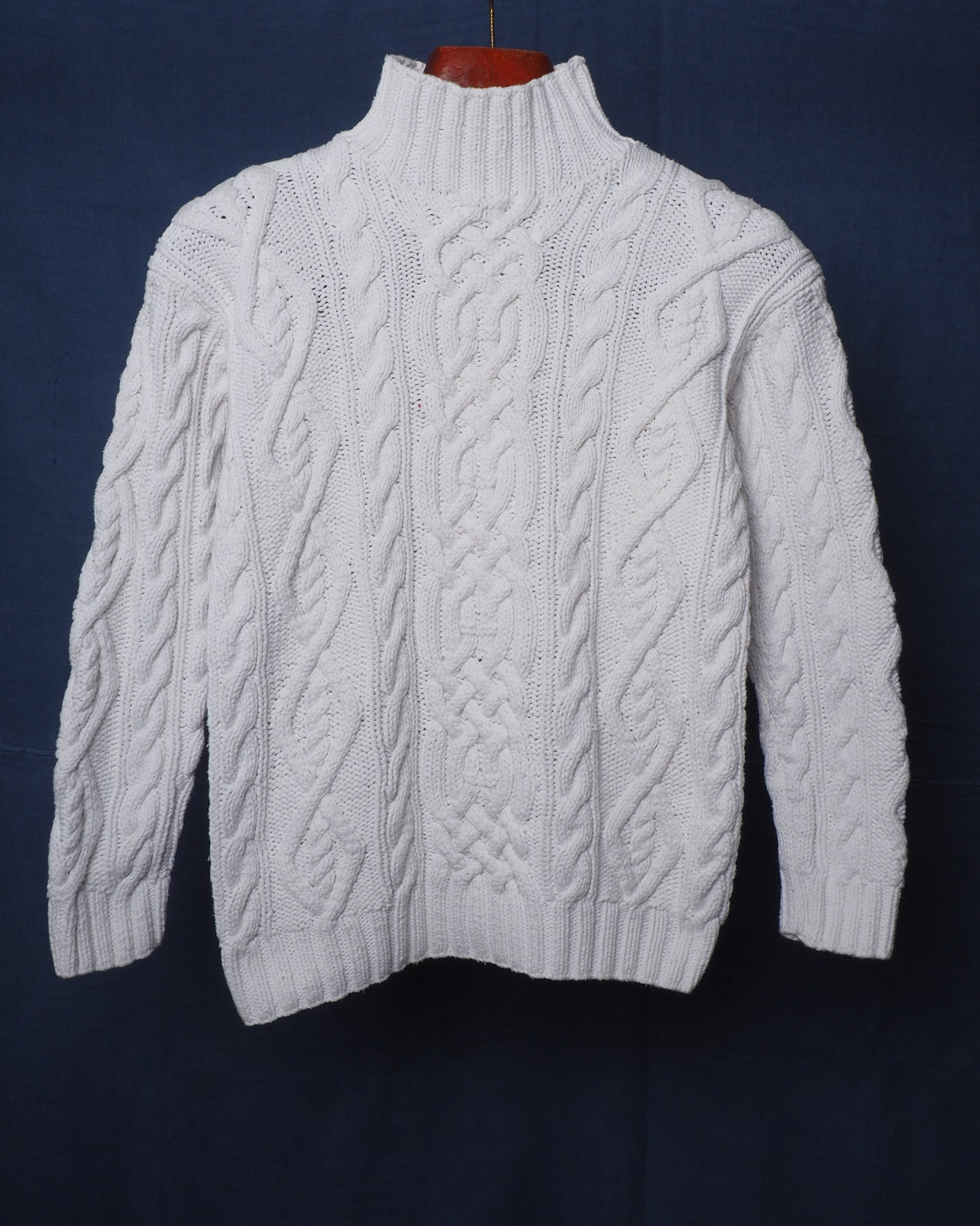 c.1990 Hand Knitted Blanc Bleu Pullover - Size S