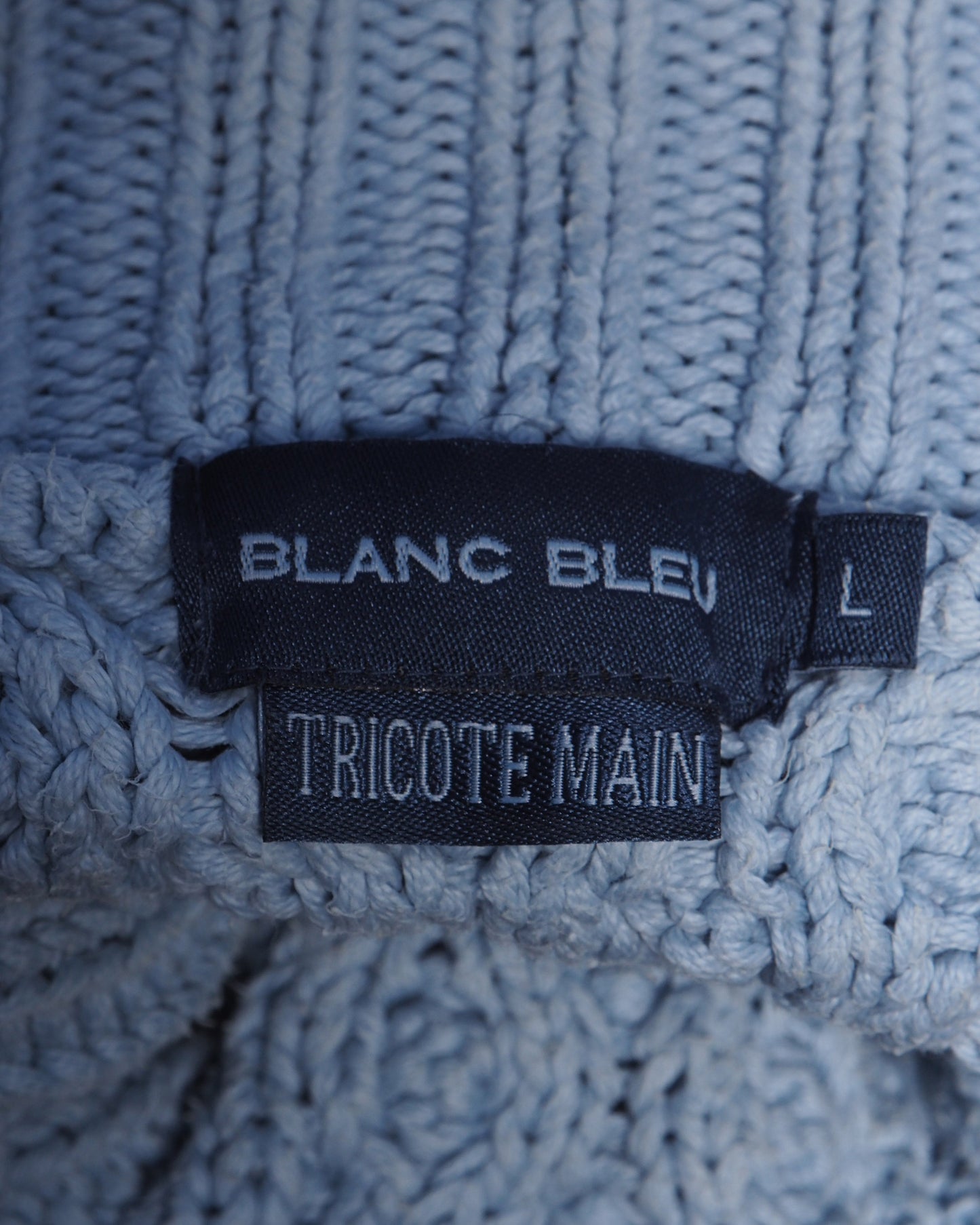 c.1980 Hand Knitted Blanc Bleu Pullover