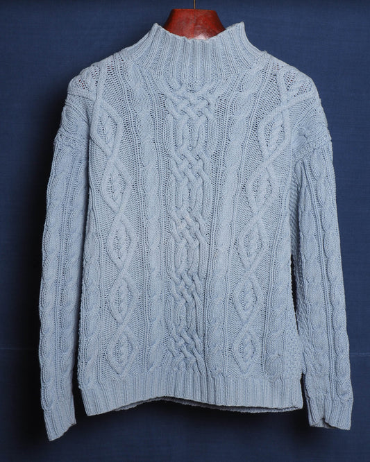 c.1980 Hand Knitted Blanc Bleu Pullover