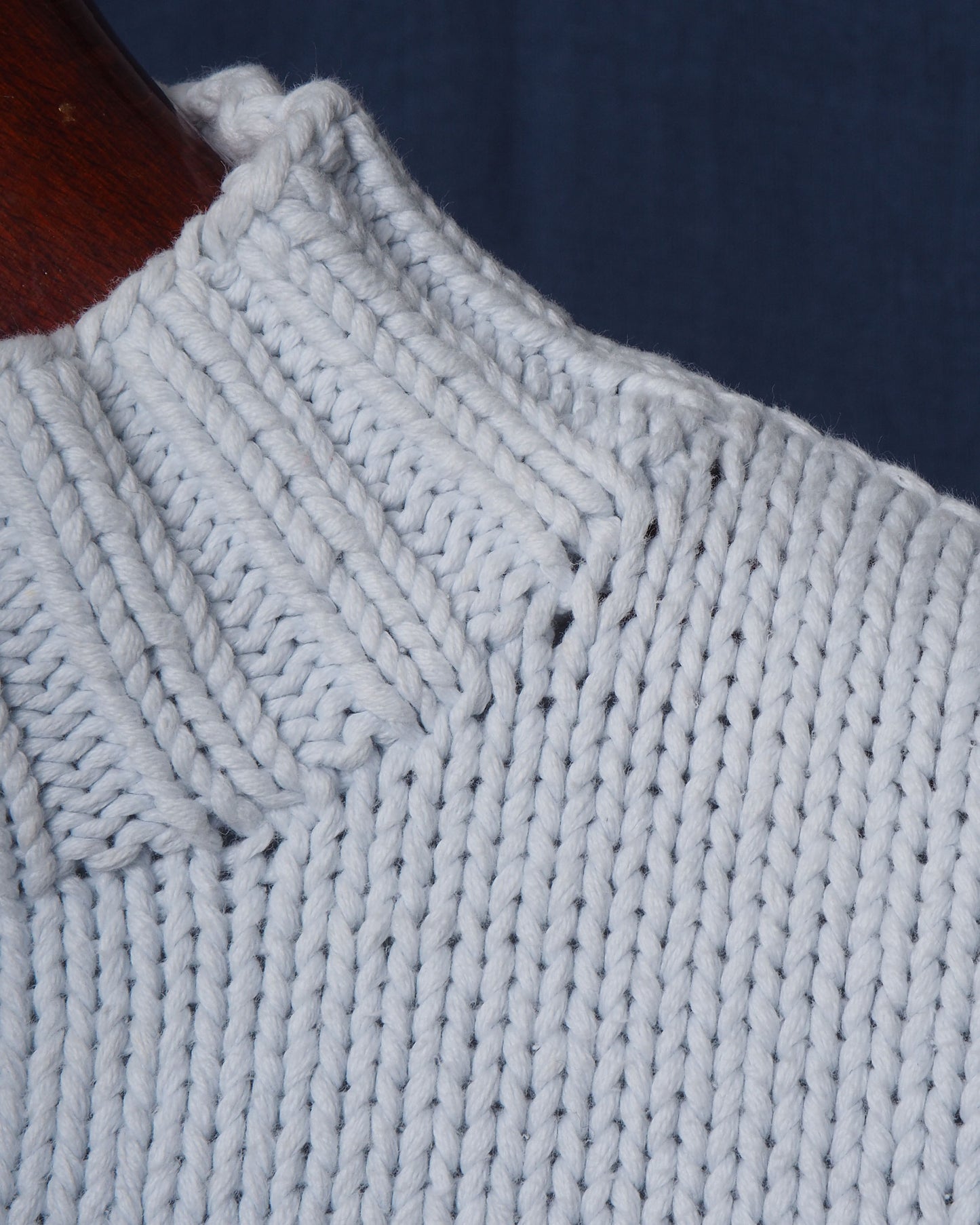 c.1990 Hand Knitted Blanc Bleu Pullover - Size S