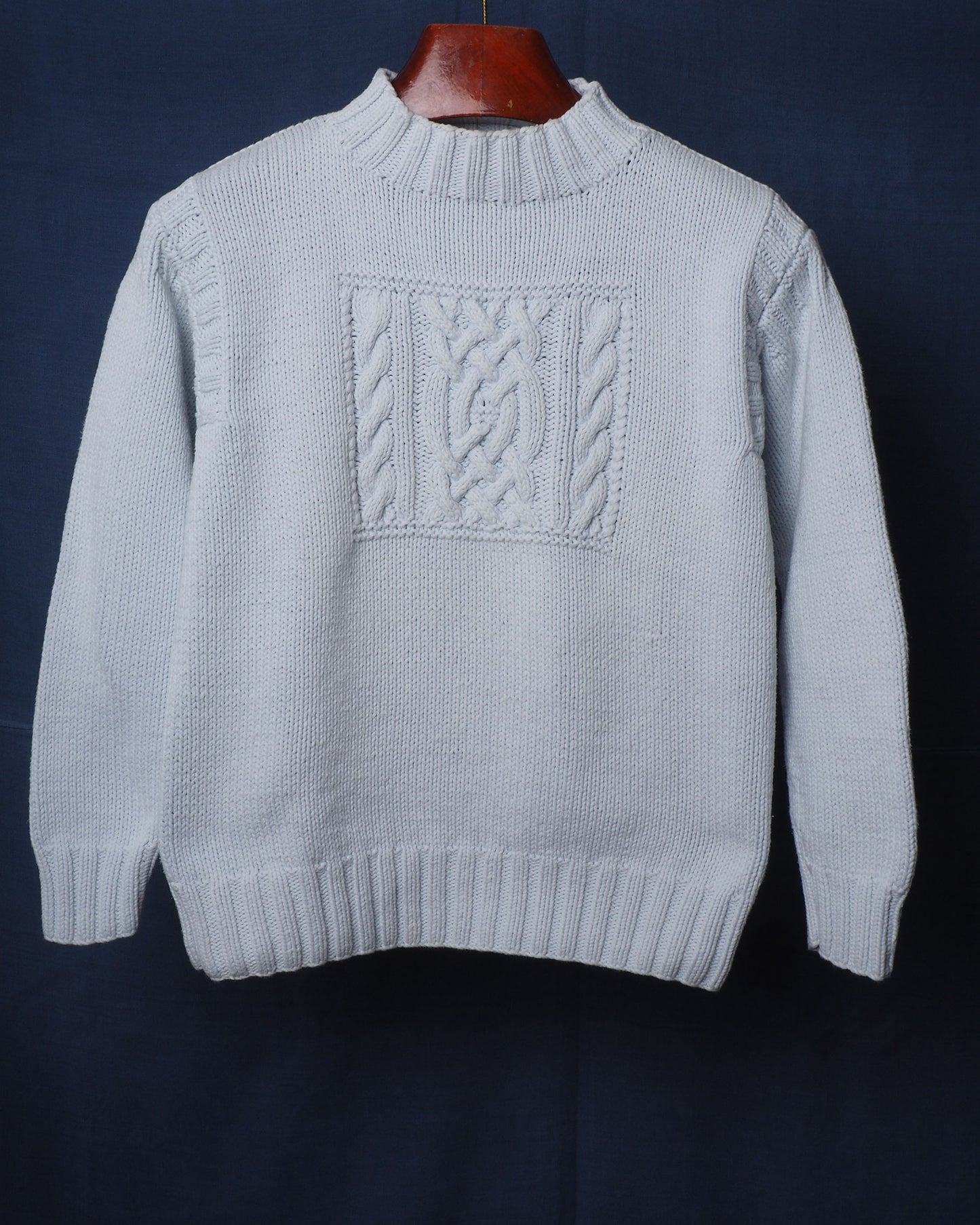 c.1990 Hand Knitted Blanc Bleu Pullover - Size S