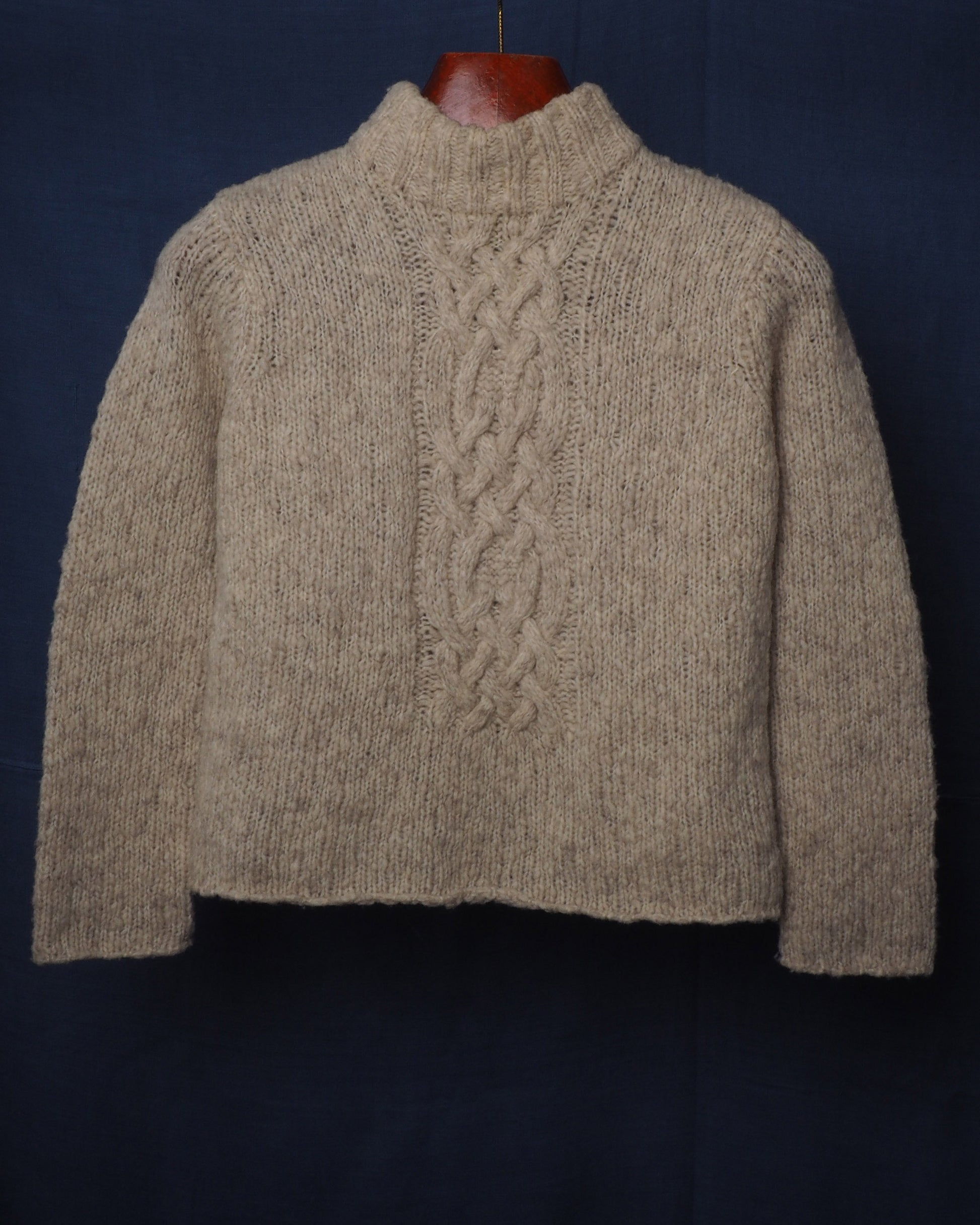 c.1990 Hand Knitted Wool Blanc Bleu Pullover - Size XS