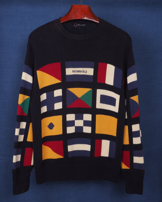 c.1990 Façonnable "Flags" Cotton Pullover by Albert Goldberg - Size M