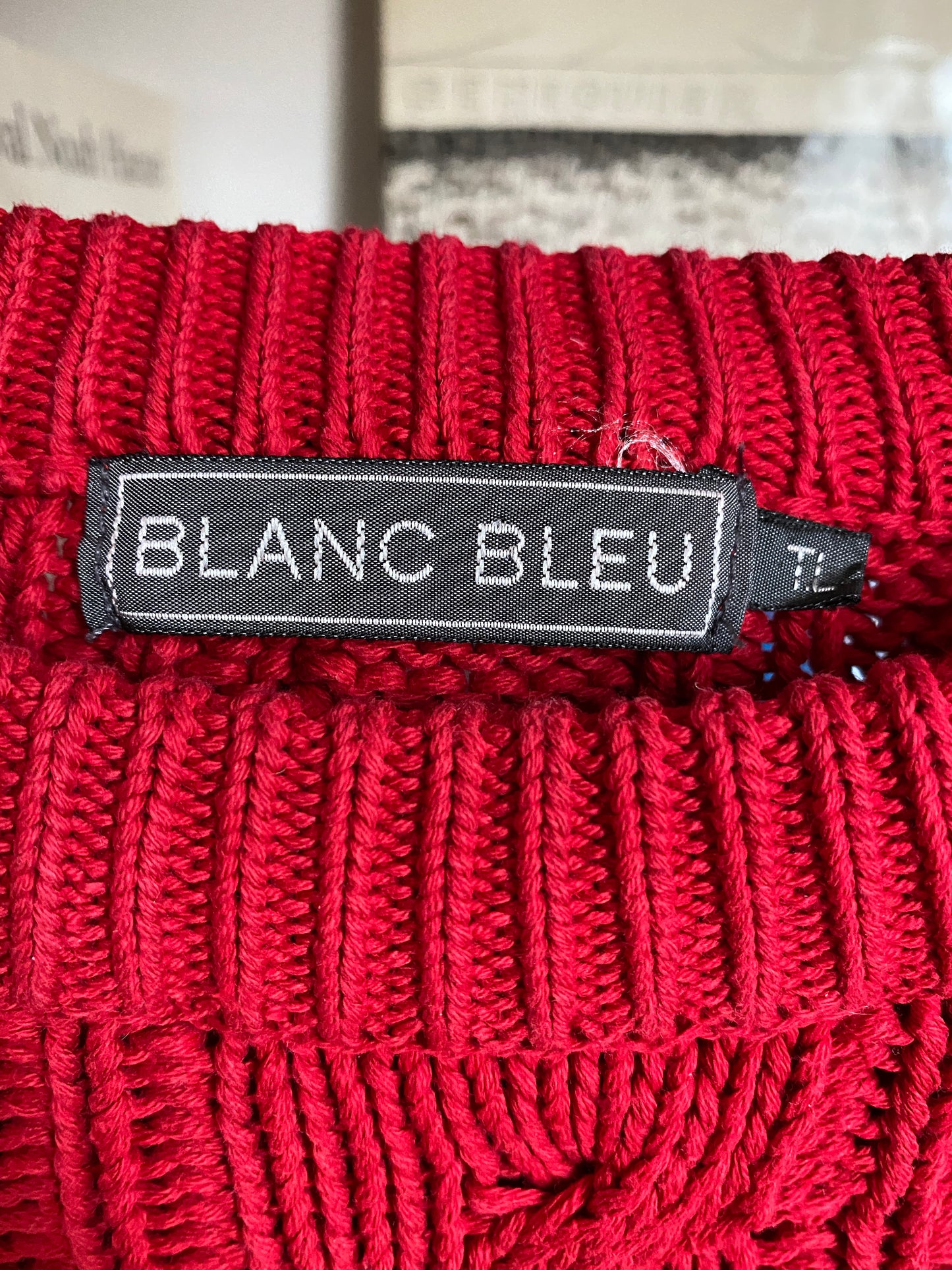 c.1990 Handknitted Blanc Bleu pullover