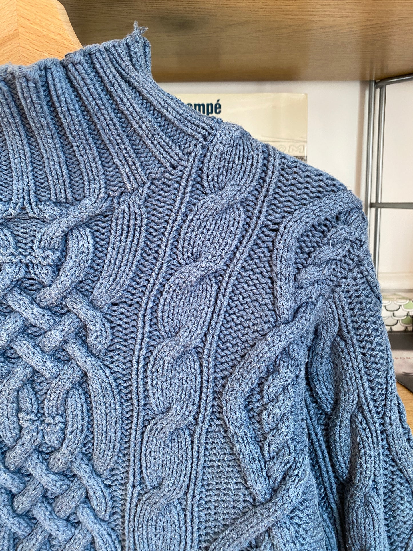 c.1990 Handknitted White Blue pullover