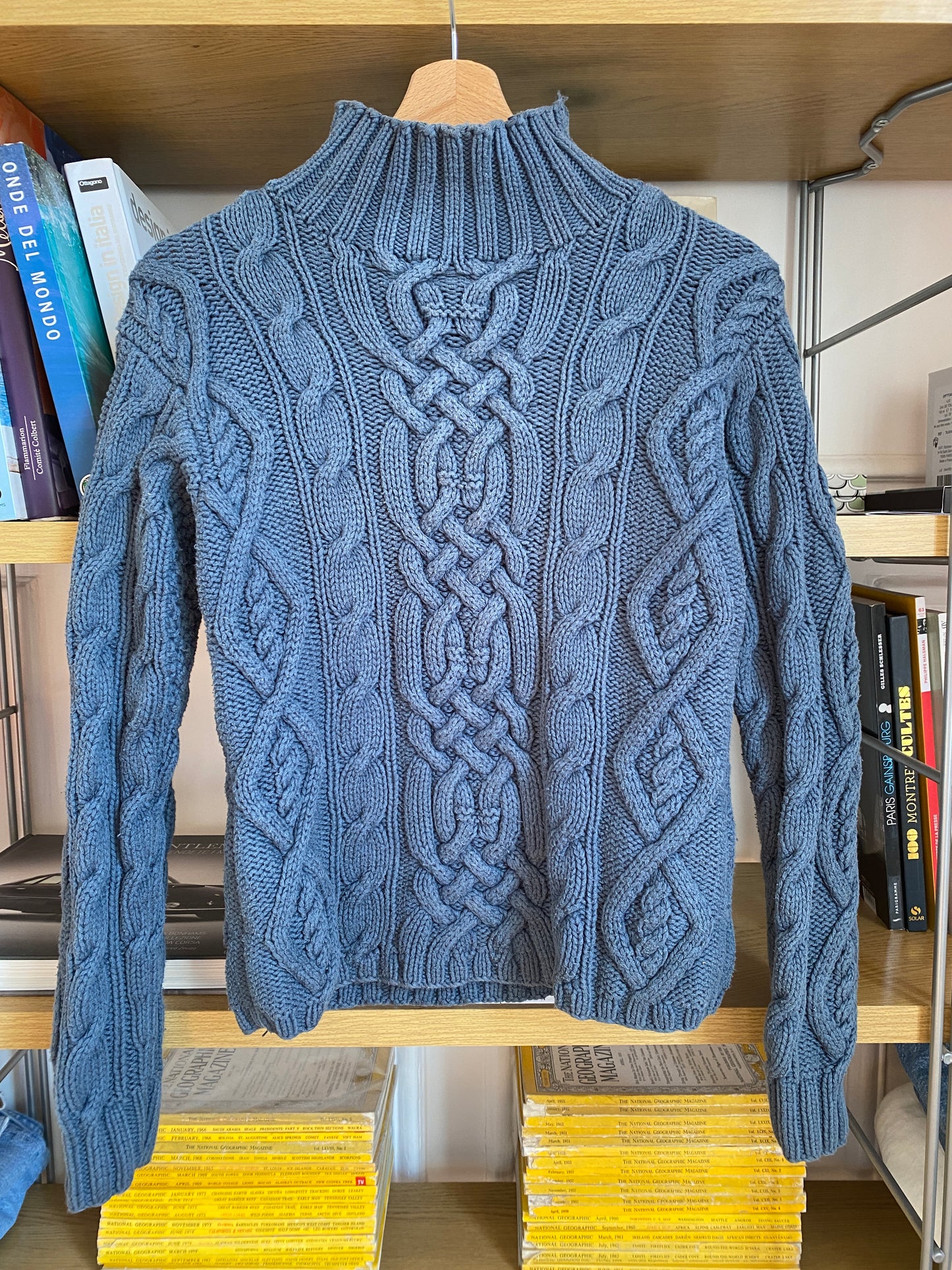 c.1990 Handknitted White Blue pullover