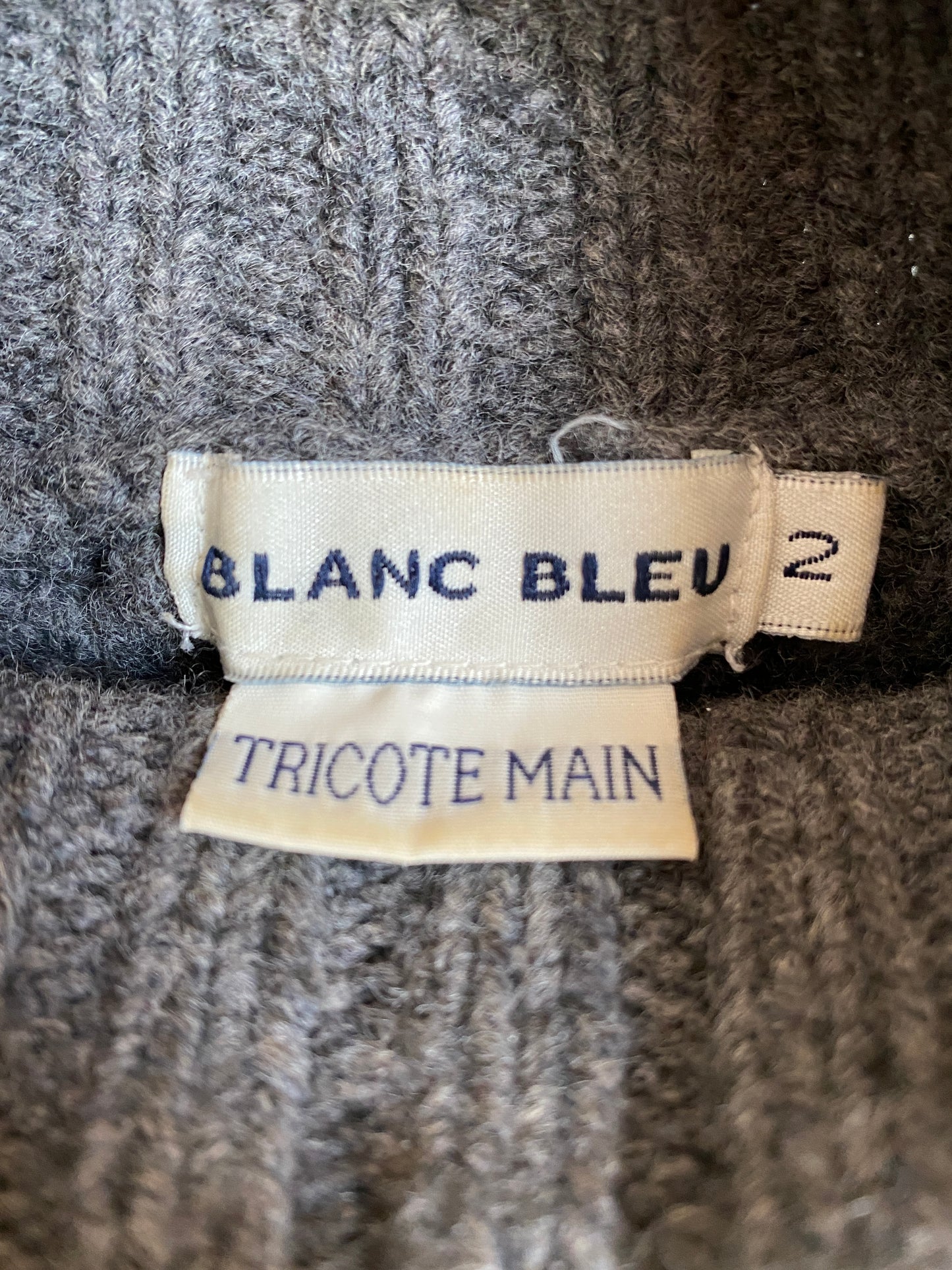 c.1990 Wool Handknitted Blanc Bleu pullover