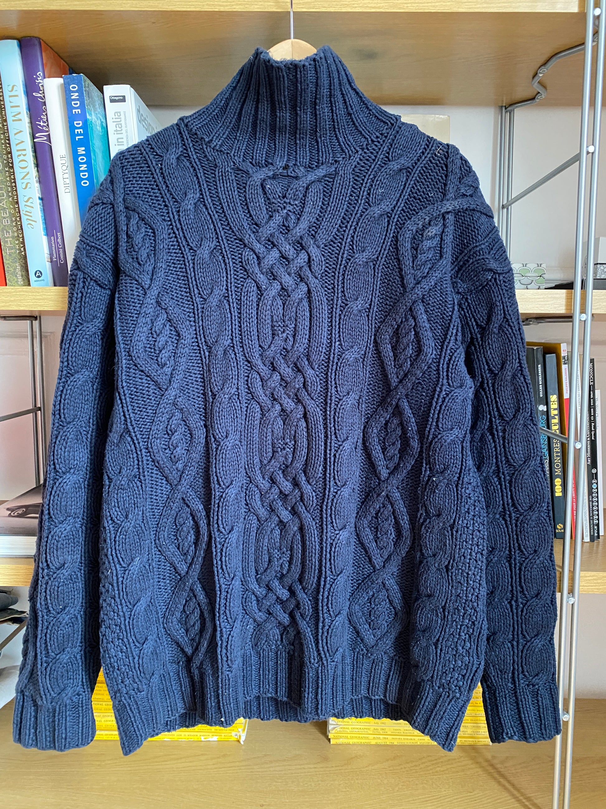 c.1990 Handknitted Blanc Bleu pullover